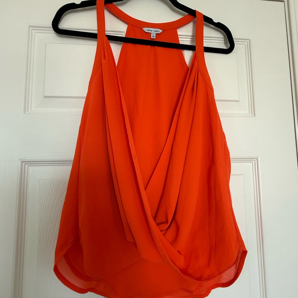 Naked Zebra Draped Crossover Tank Top Small Orange Coral Red